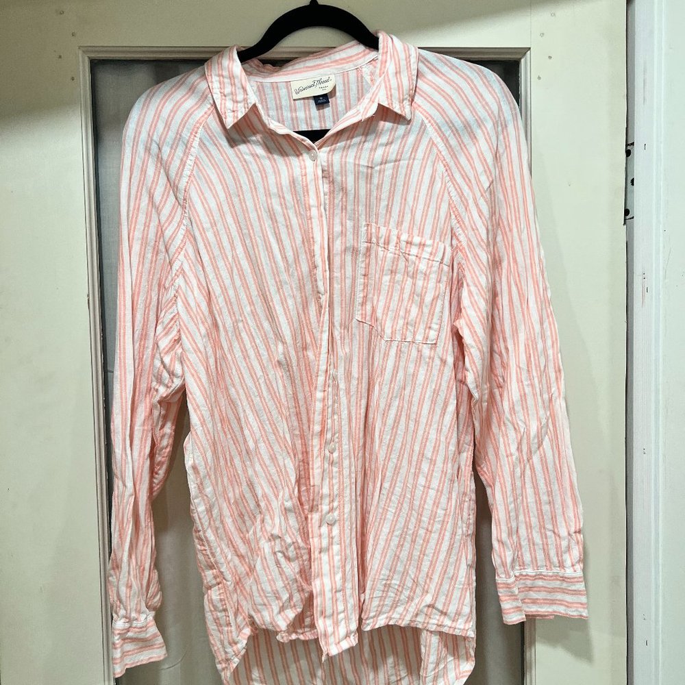 UNIVERSAL THREAD Pink White Soft Lyocell Stripe Button Down Blouse
